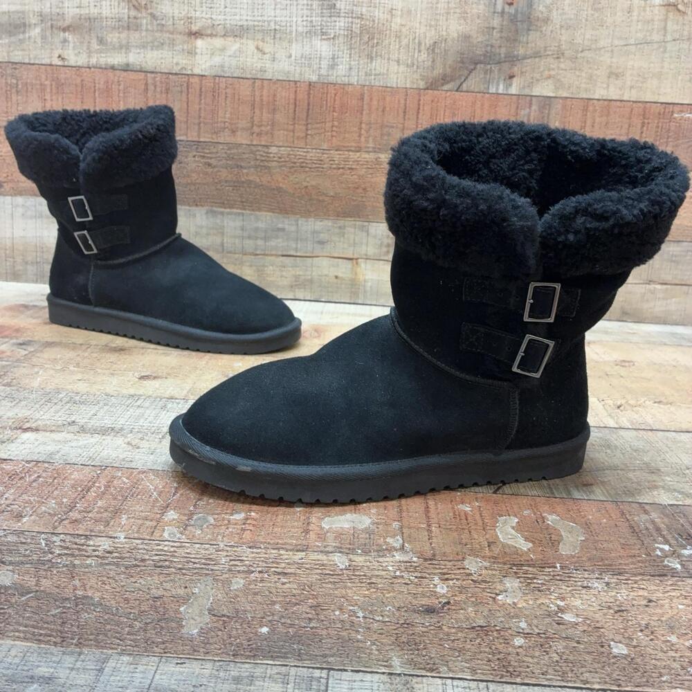 Koolaburra By UGG Boots Womens Size 10 41 Black Suede Faux Fur Mid Calf Winter